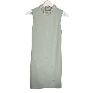 INA Embellished Pearl Sleeveless Mock Neck Knee Length Sheath Dress Pastel M
